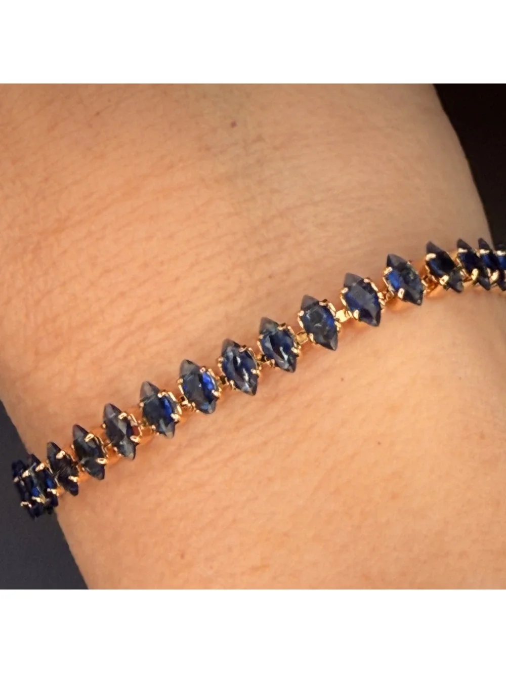 candy+clover navy london blue marquise gold tone tennis bracelet